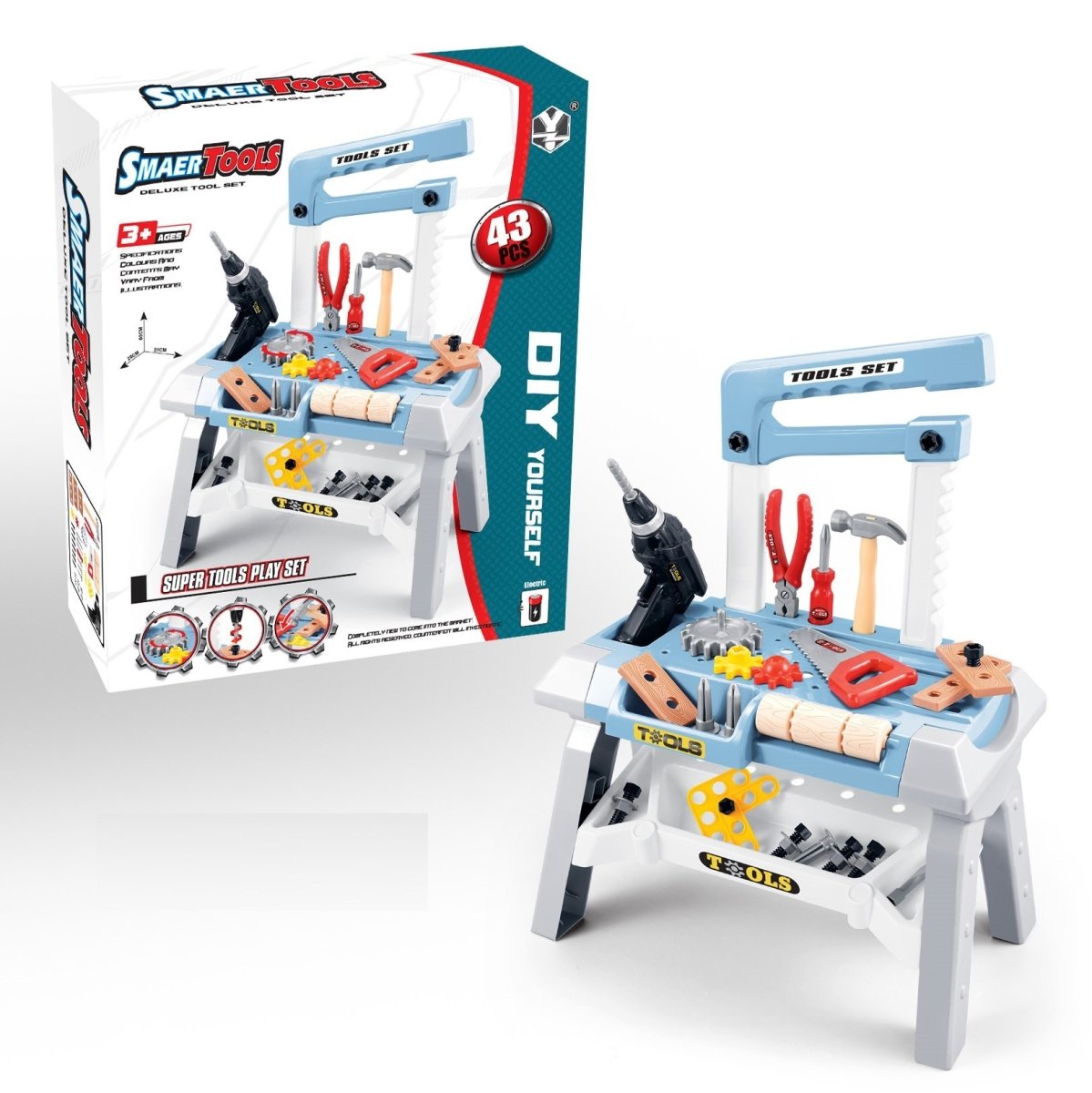 Toy Power Tools Workbench with 43pcs DIY Toys - Play Kitchen