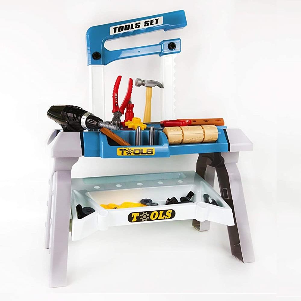 Mini Power Tools Bench Toy Power Tools Workbench with 43pcs DIY Toys – Play Kitchen