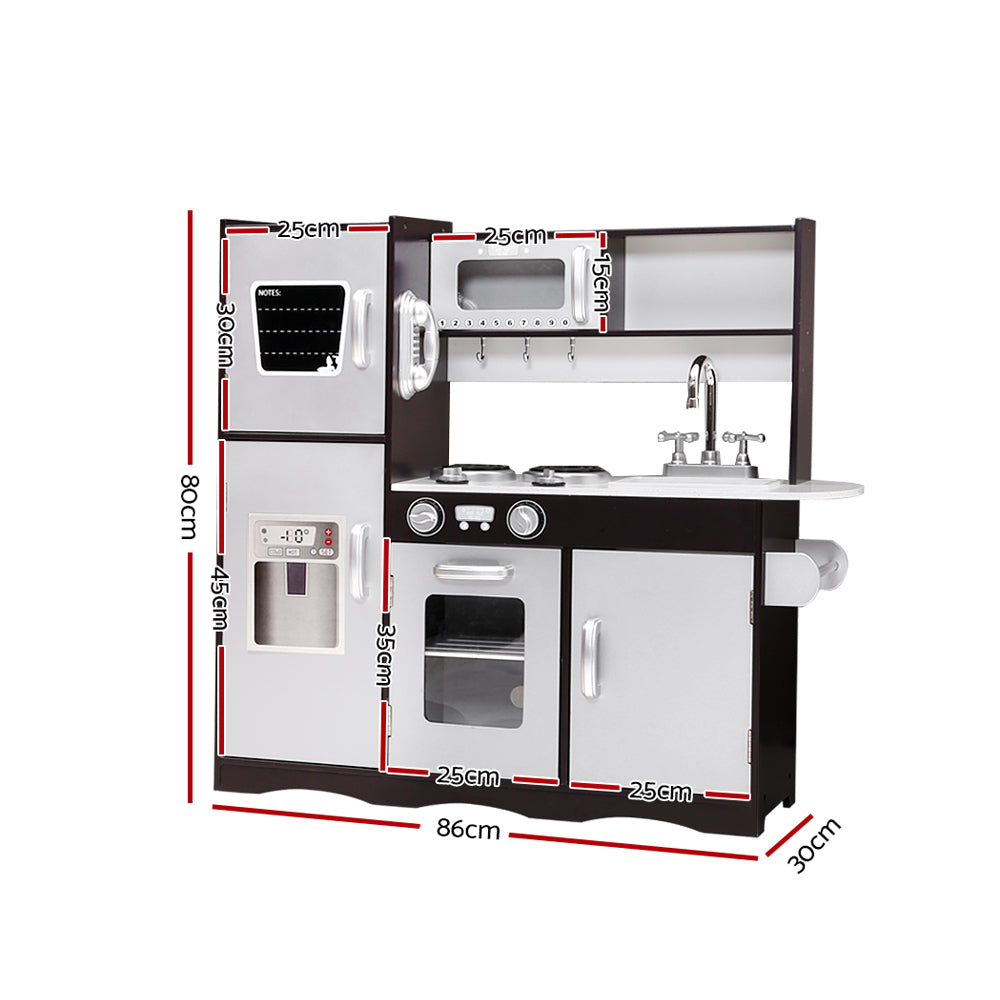 pretend play wooden kitchen dark brown and silver
